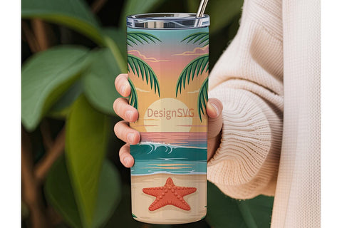 Tropical Sunset Beach 20oz Tumbler Sublimation DesignSVG 
