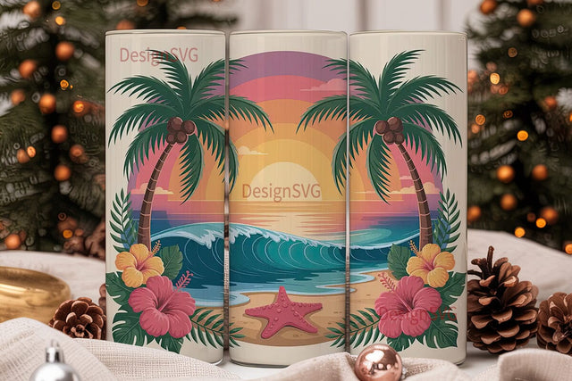 Tropical Sunset Beach 20oz Tumbler Sublimation DesignSVG 