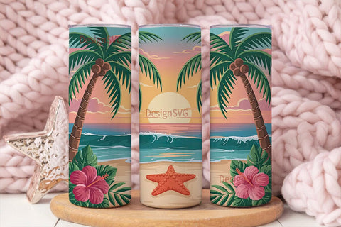 Tropical Sunset Beach 20oz Tumbler Sublimation DesignSVG 