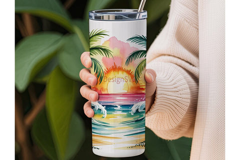Tropical Sunset Beach 20oz Tumbler Wrap Sublimation DesignSVG 
