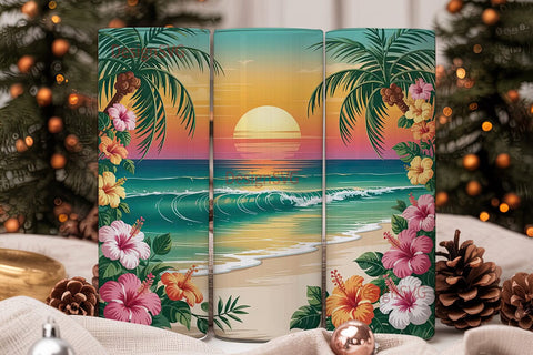 Tropical Sunset Beach 20oz Tumbler Wrap Sublimation DesignSVG 
