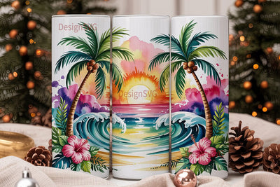 Tropical Sunset Beach 20oz Tumbler Wrap Sublimation DesignSVG 