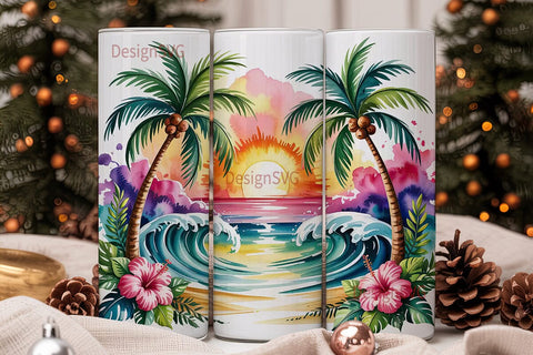 Tropical Sunset Beach 20oz Tumbler Wrap Sublimation DesignSVG 