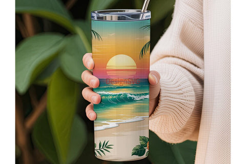 Tropical Sunset Beach 20oz Tumbler Wrap Sublimation DesignSVG 