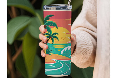 Tropical Sunset Beach 20oz Tumbler Wrap Sublimation DesignSVG 