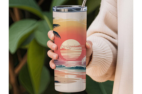 Tropical Sunset Beach 20oz Tumbler Wrap Sublimation DesignSVG 