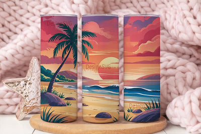 Tropical Sunset Beach 20oz Tumbler Wrap Sublimation DesignSVG 