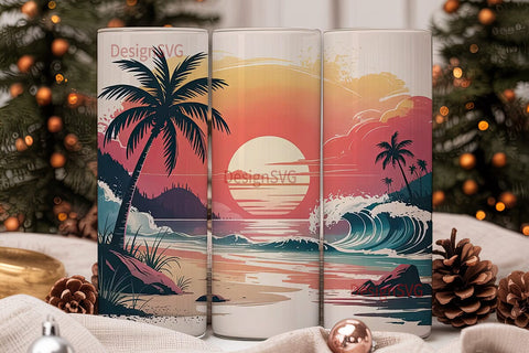 Tropical Sunset Beach 20oz Tumbler Wrap Sublimation DesignSVG 