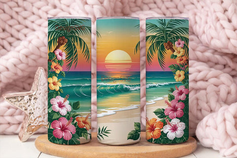 Tropical Sunset Beach 20oz Tumbler Wrap Sublimation DesignSVG 