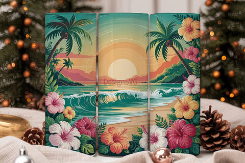 Tropical Sunset Beach 20oz Tumbler Wrap Sublimation DesignSVG 