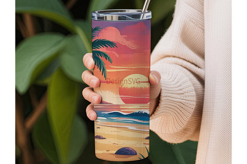 Tropical Sunset Beach 20oz Tumbler Wrap Sublimation DesignSVG 