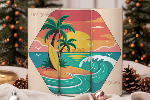 Tropical Sunset Beach 20oz Tumbler Wrap Sublimation DesignSVG 