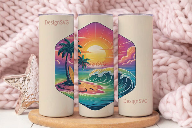 Tropical Sunset Beach 20oz Tumbler Wrap Sublimation DesignSVG 