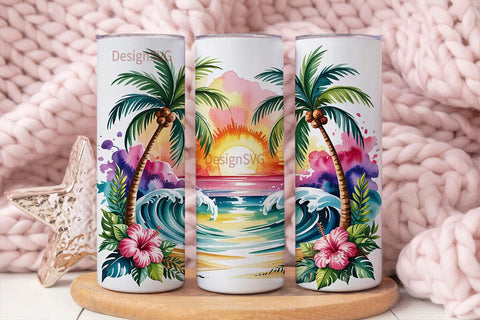 Tropical Sunset Beach 20oz Tumbler Wrap Sublimation DesignSVG 