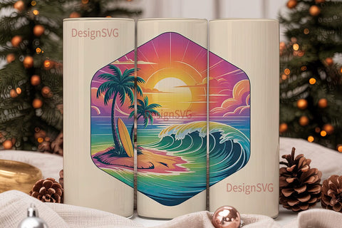 Tropical Sunset Beach 20oz Tumbler Wrap Sublimation DesignSVG 