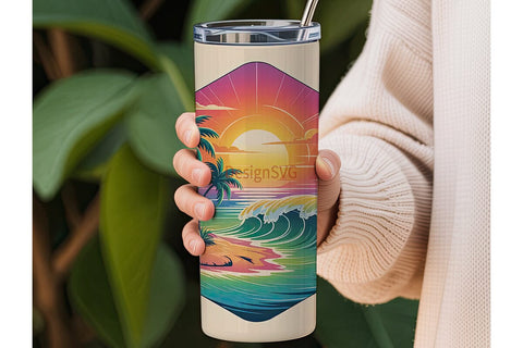 Tropical Sunset Beach 20oz Tumbler Wrap Sublimation DesignSVG 