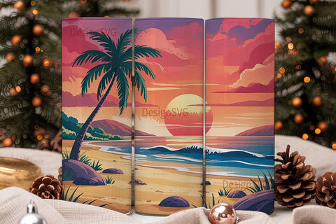 Tropical Sunset Beach 20oz Tumbler Wrap Sublimation DesignSVG 