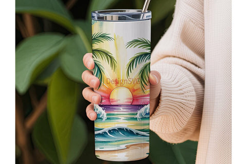 Tropical Sunset Beach 20oz Tumbler Wrap Sublimation DesignSVG 