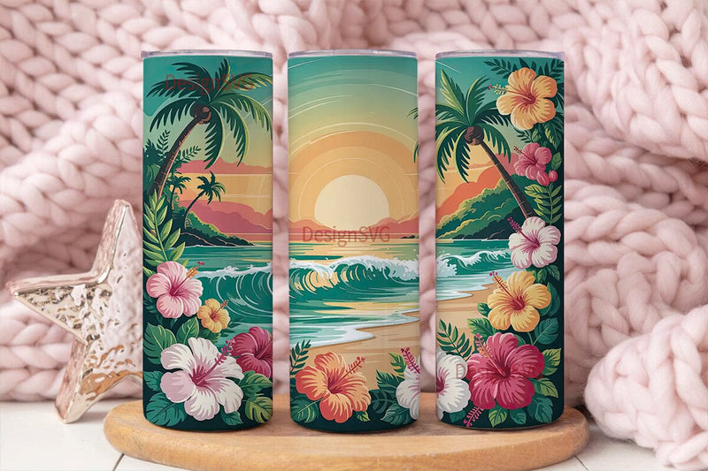 Tropical Sunset Beach 20oz Tumbler Wrap Sublimation DesignSVG 
