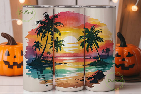 Tropical Sunset Beach 20oz Tumbler Wrap Sublimation PixelChick 