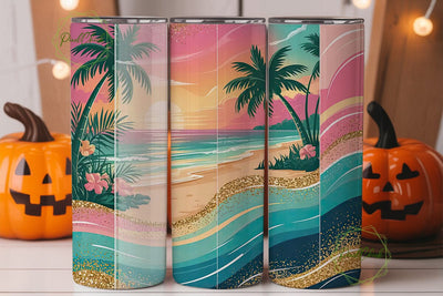 Tropical Sunset Beach 20oz Tumbler Wrap Sublimation PixelChick 