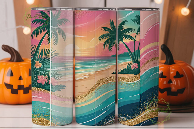 Tropical Sunset Beach 20oz Tumbler Wrap Sublimation PixelChick 