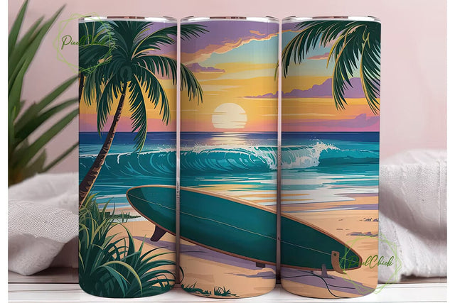 Tropical Sunset Beach 20oz Tumbler Wrap Sublimation PixelChick 