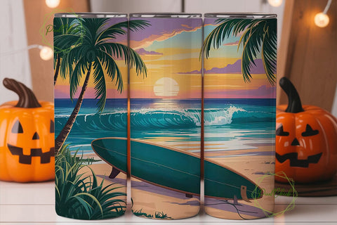 Tropical Sunset Beach 20oz Tumbler Wrap Sublimation PixelChick 
