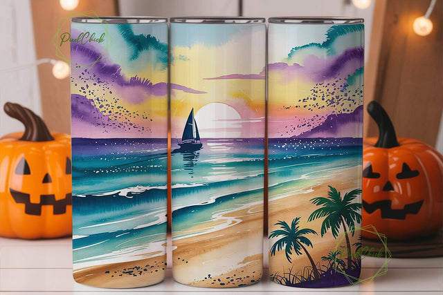 Tropical Sunset Beach 20oz Tumbler Wrap Sublimation PixelChick 