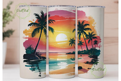 Tropical Sunset Beach 20oz Tumbler Wrap Sublimation PixelChick 