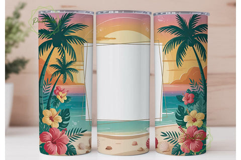 Tropical Sunset Beach 20oz Tumbler Wrap Sublimation PixelChick 