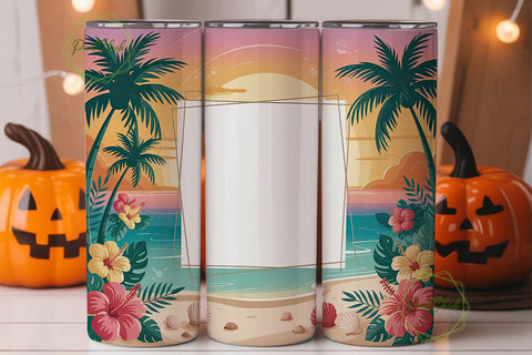 Tropical Sunset Beach 20oz Tumbler Wrap Sublimation PixelChick 
