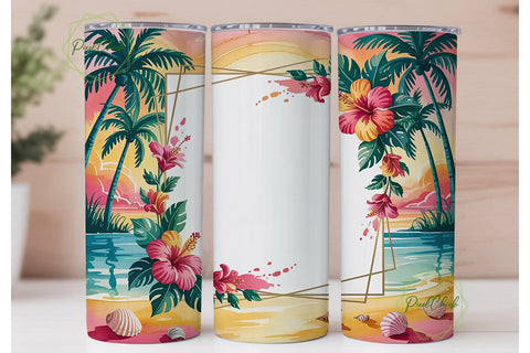 Tropical Sunset Beach 20oz Tumbler Wrap Sublimation PixelChick 