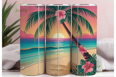 Tropical Sunset Beach 20oz Tumbler Wrap Sublimation PixelChick 