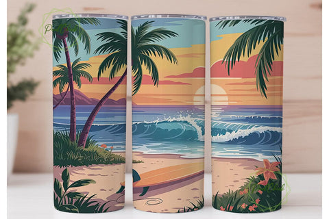 Tropical Sunset Beach 20oz Tumbler Wrap Sublimation PixelChick 