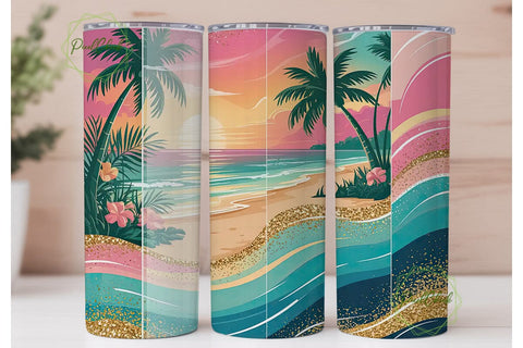 Tropical Sunset Beach 20oz Tumbler Wrap Sublimation PixelChick 