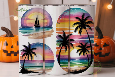 Tropical Sunset Beach 20oz Tumbler Wrap Sublimation PixelChick 