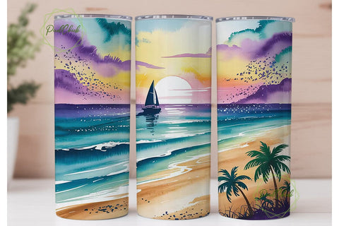 Tropical Sunset Beach 20oz Tumbler Wrap Sublimation PixelChick 