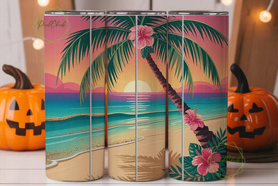 Tropical Sunset Beach 20oz Tumbler Wrap Sublimation PixelChick 