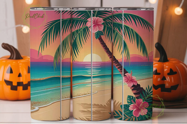 Tropical Sunset Beach 20oz Tumbler Wrap Sublimation PixelChick 