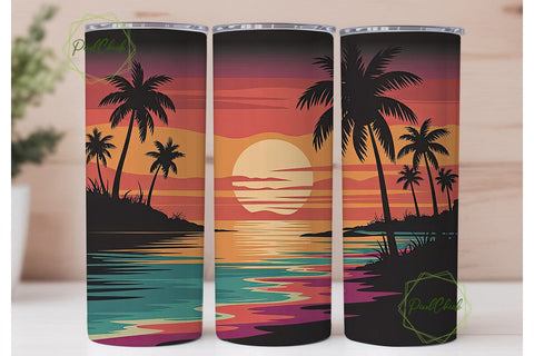 Tropical Sunset Beach 20oz Tumbler Wrap Sublimation PixelChick 