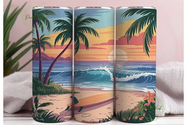 Tropical Sunset Beach 20oz Tumbler Wrap Sublimation PixelChick 