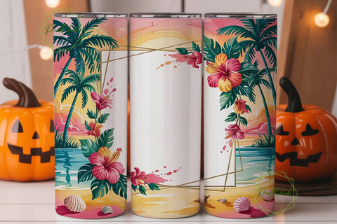 Tropical Sunset Beach 20oz Tumbler Wrap Sublimation PixelChick 
