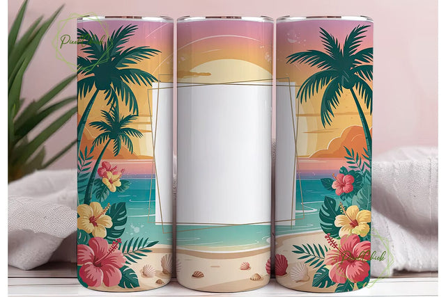 Tropical Sunset Beach 20oz Tumbler Wrap Sublimation PixelChick 