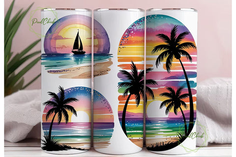 Tropical Sunset Beach 20oz Tumbler Wrap Sublimation PixelChick 