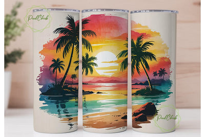 Tropical Sunset Beach 20oz Tumbler Wrap Sublimation PixelChick 