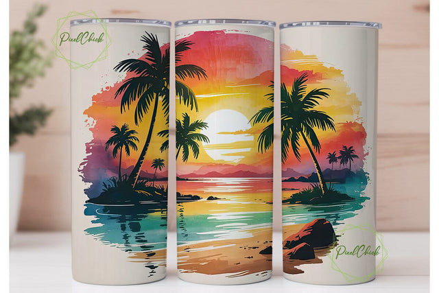 Tropical Sunset Beach 20oz Tumbler Wrap Sublimation PixelChick 