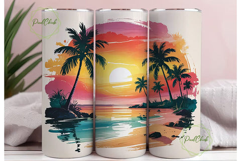 Tropical Sunset Beach 20oz Tumbler Wrap Sublimation PixelChick 