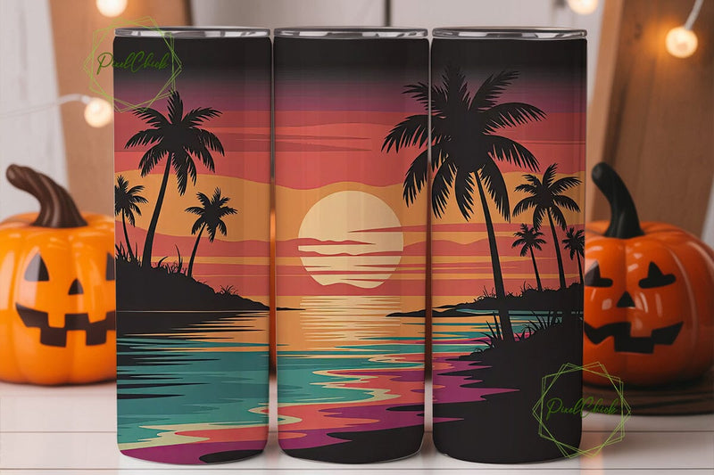Tropical Sunset Beach 20oz Tumbler Wrap Sublimation PixelChick 