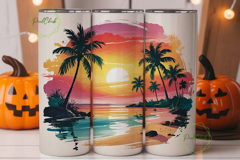 Tropical Sunset Beach 20oz Tumbler Wrap Sublimation PixelChick 